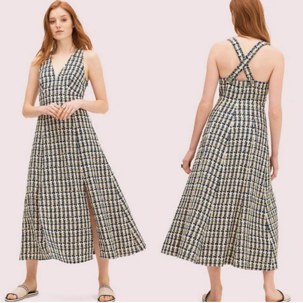Kate Spade Pop Tweed Halter Dress In Juniper Size 10
